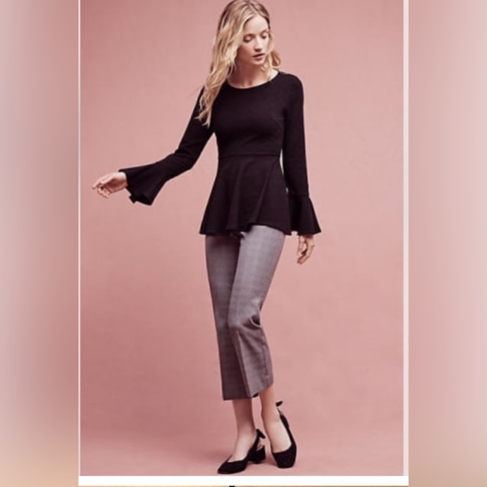 Anthropologie Sunday in Brooklyn Bell Sleeve Peplum Top Witchy Goth Black Sz M
